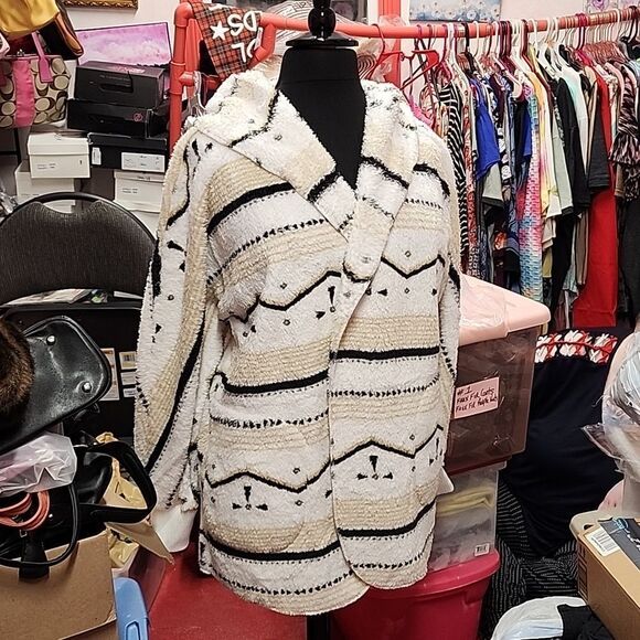 SHERPA AZTEC HOODED JACKET CREAM OS - Picture 2 of 5